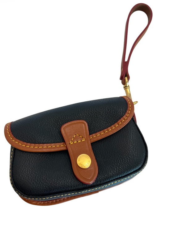 Dooney & Bourke Handbags - Dooney & Bourke Black Pebbled Leather Wristlet Brown Trim Gold Hardware